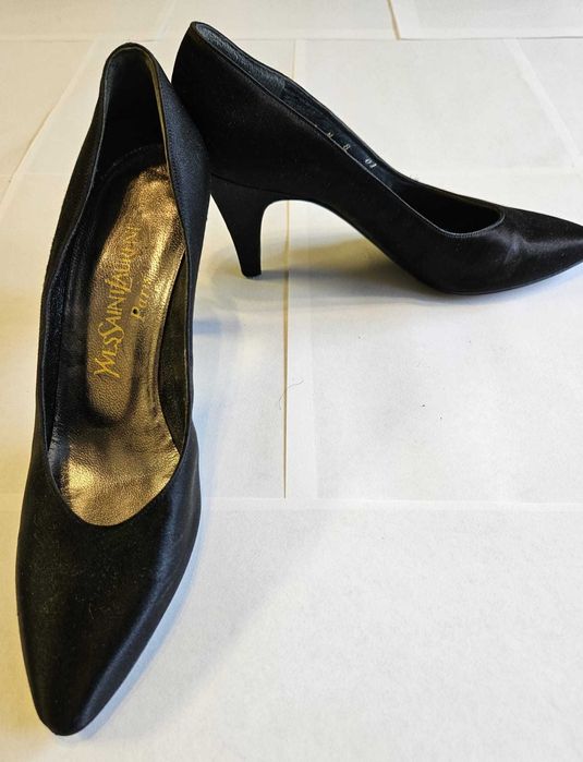 Pantofi Yves Saint Laurent Femei Negru Satin 38 Made in Italy