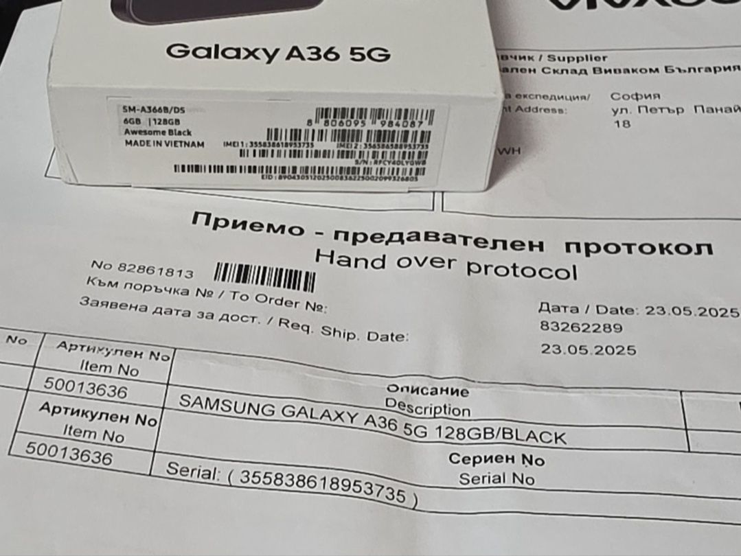 ЗАПЕЧАТАН 128GB Samsung A36 5G Vivacom Гаранция 2027 Black / Черен