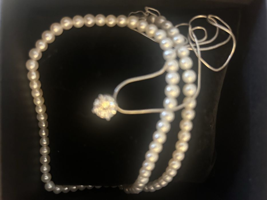 Vand colier perle naturale cu lantisor si pandant din argint