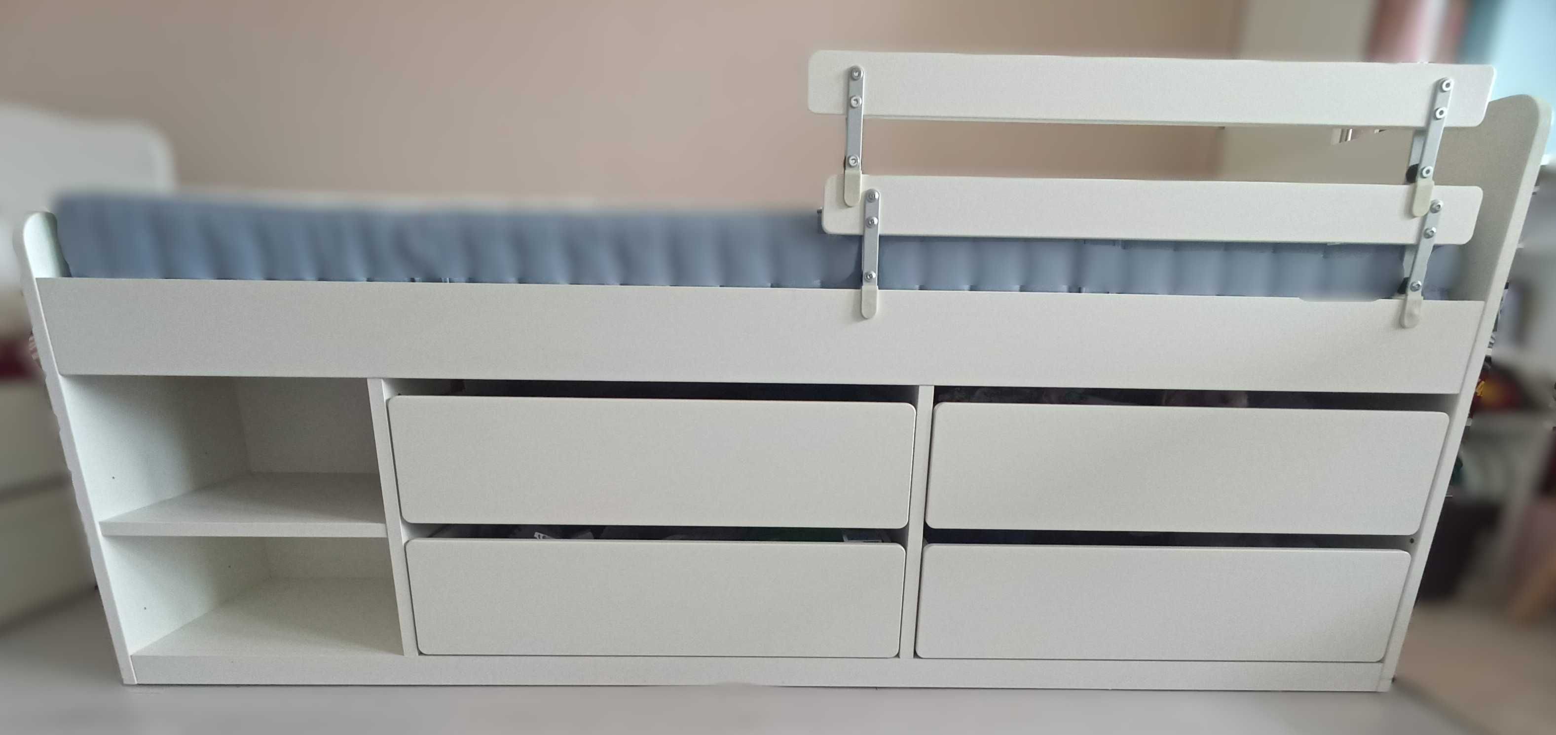 Детско легло SLAKT (IKEA) с подматрачна рамка, парапет и 4 чекмеджета