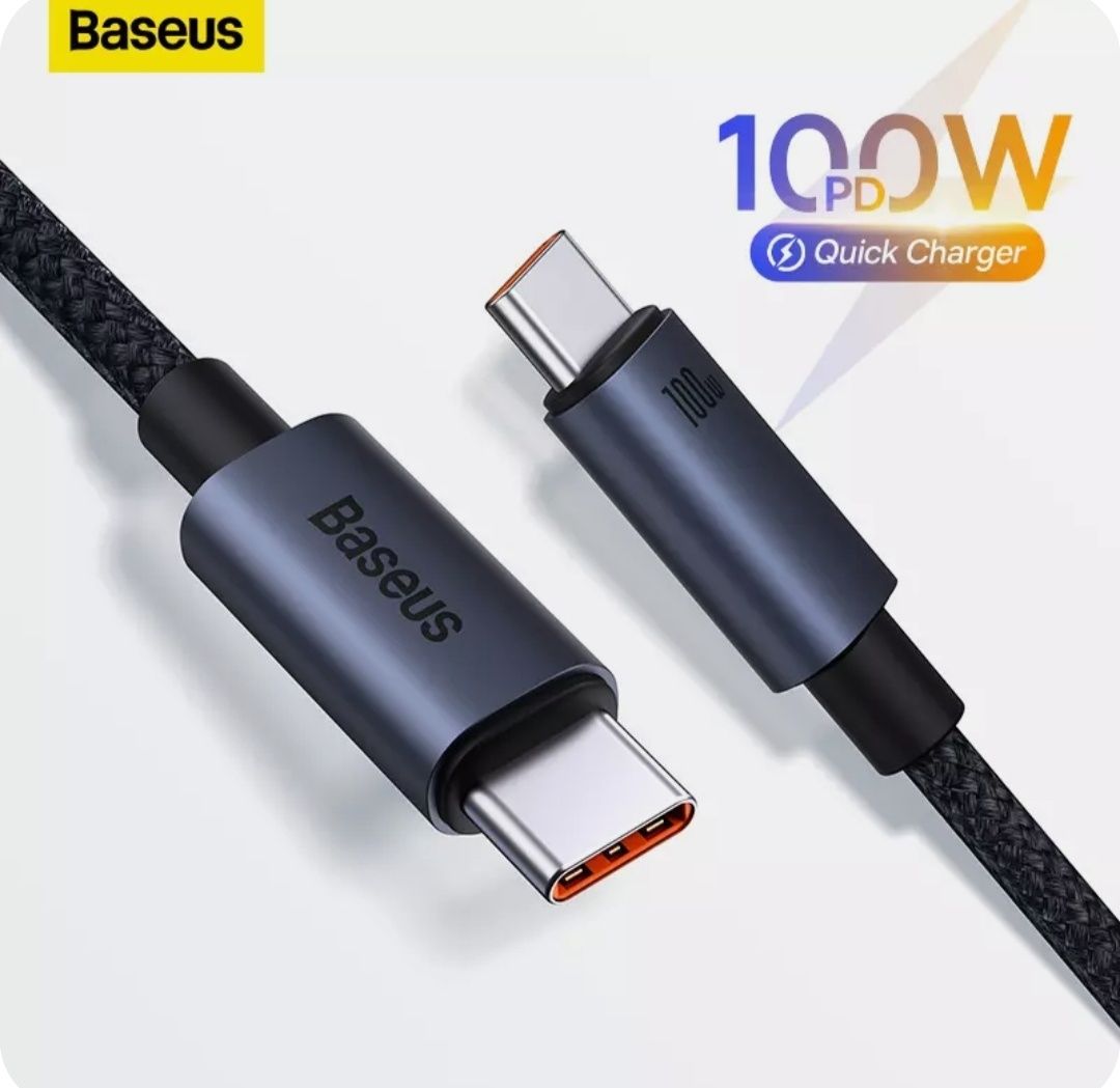 Качественный 2метровый кабель USB Type C Baseus, быстрая зарядка 100w.