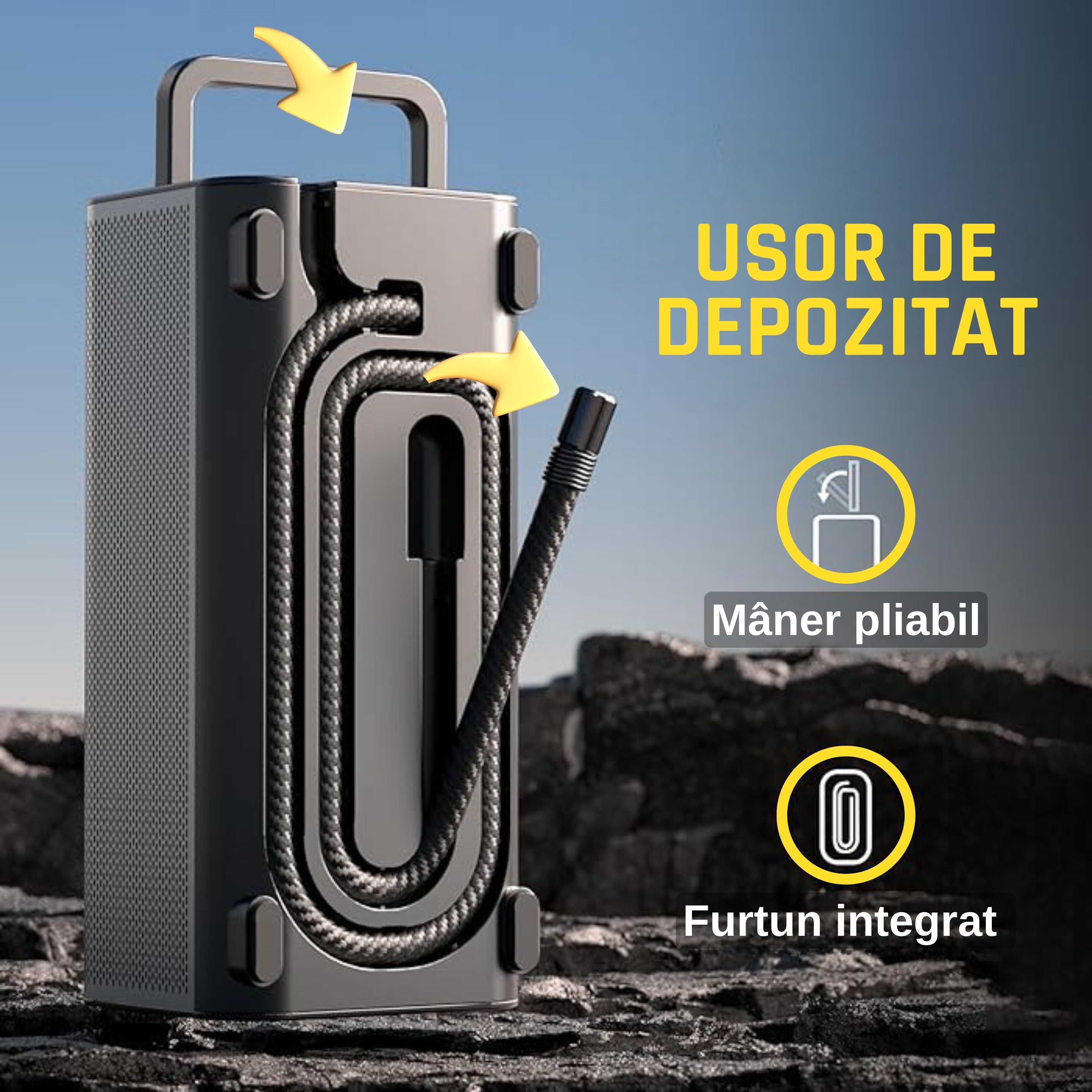 Compresor auto portabil cu acumulator cu 2 cilindri de umflat roti