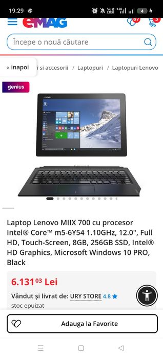 TABLETA -Laptop Lenovo MIIX 700 cu procesor Intel® Core™ m5-6Y54 1.10G