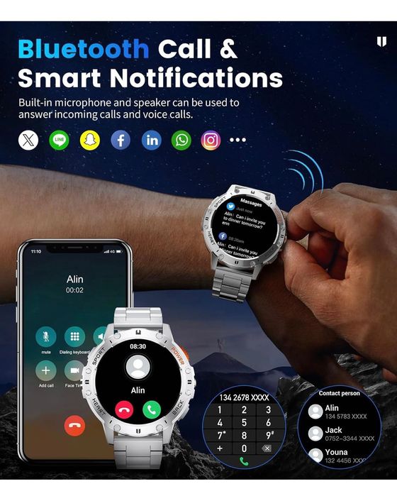 Foxbox LIGE Smartwatch Ceas barbati 1.43 inch argintiu