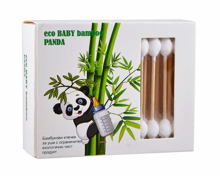 бебешки клечки за уши бамбукови с ограничител ECO BAMBO PANDA 55бр