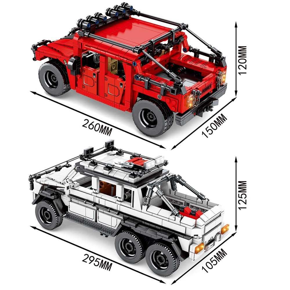 Mașină Off-Road camionetă modulară din 935 piese, 29cm, alb/roșu