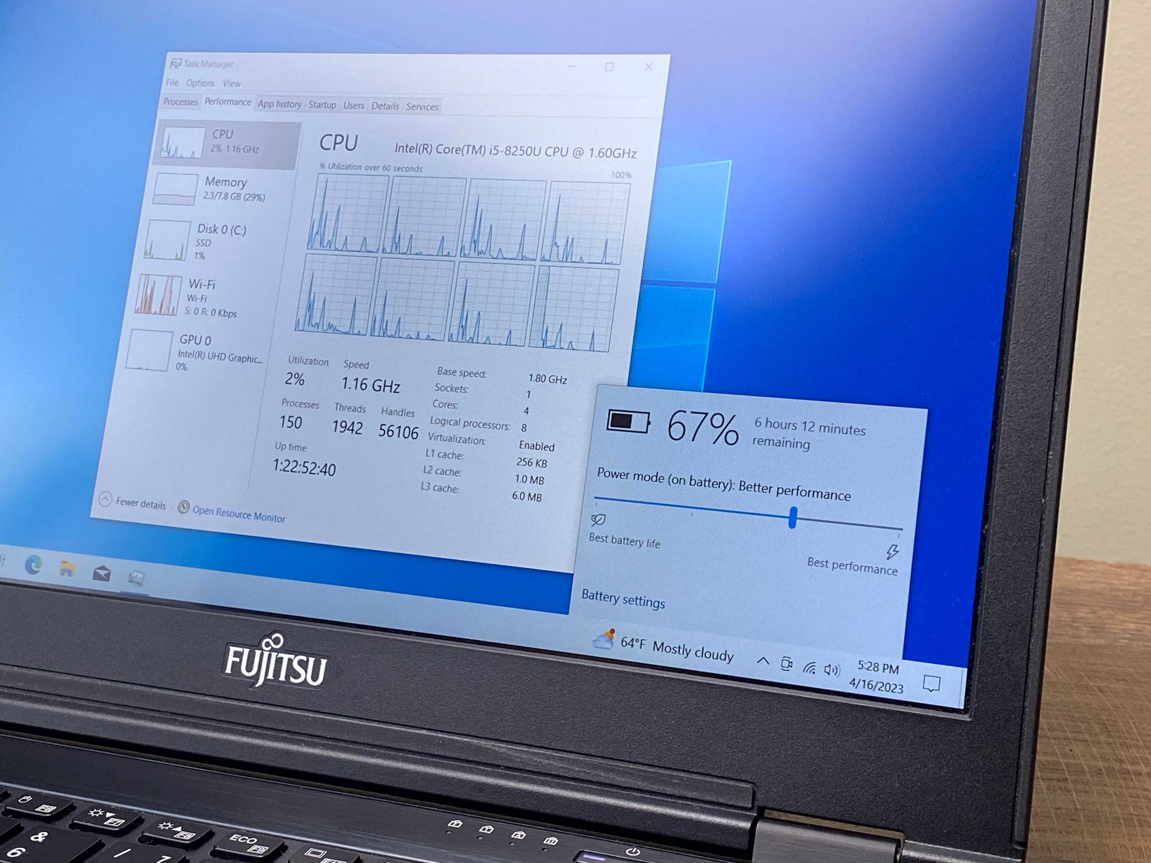 Лаптоп Fujitsu Lifebook U728, i5-8250U, 8 GB, 256GB SSD, 12.5" FullHD