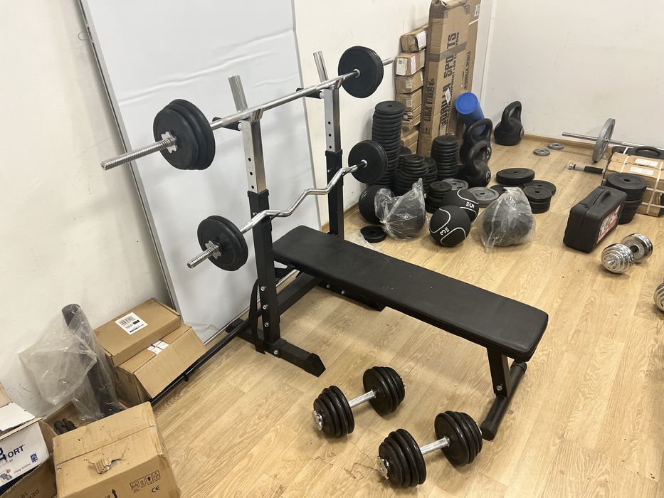 Pachet sala Banca piept+Gantere reglabile+Bara Piept + z+Discuri 50 kg