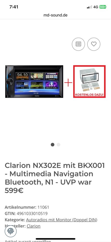 CLARION NX302E - ДВОЕН ДИН - BLUETOOTH, USB, Радио плеър за кола сд cd