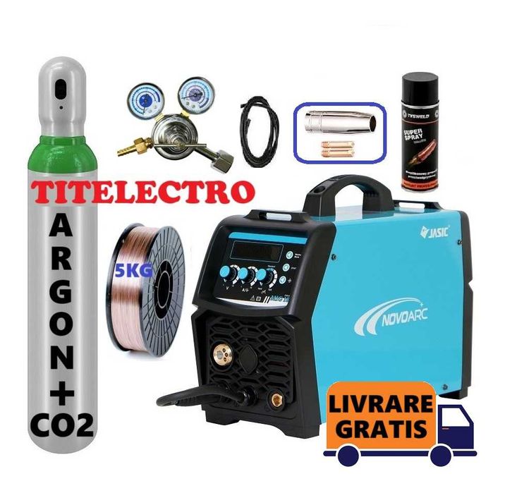 Pachet aparat sudura Novo Mig 180 JASIC + tub + ceas + sarma + duze