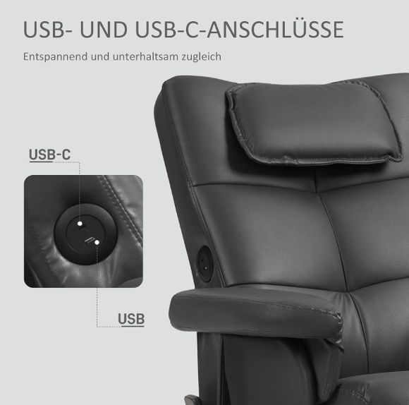 Масажен кожен фотьойл с табуретка, опция сън