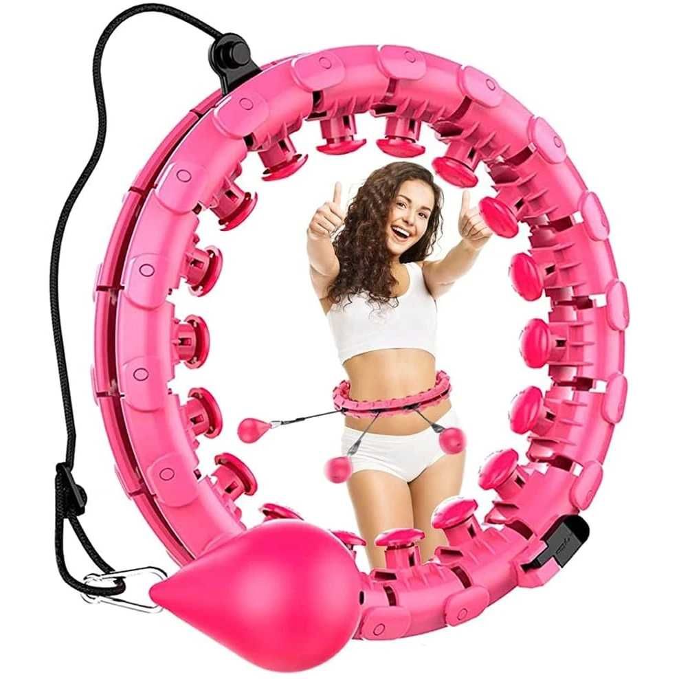 Розов утежнен обръч (Hula Hoop) за отслабване – 24 части, регулируем
