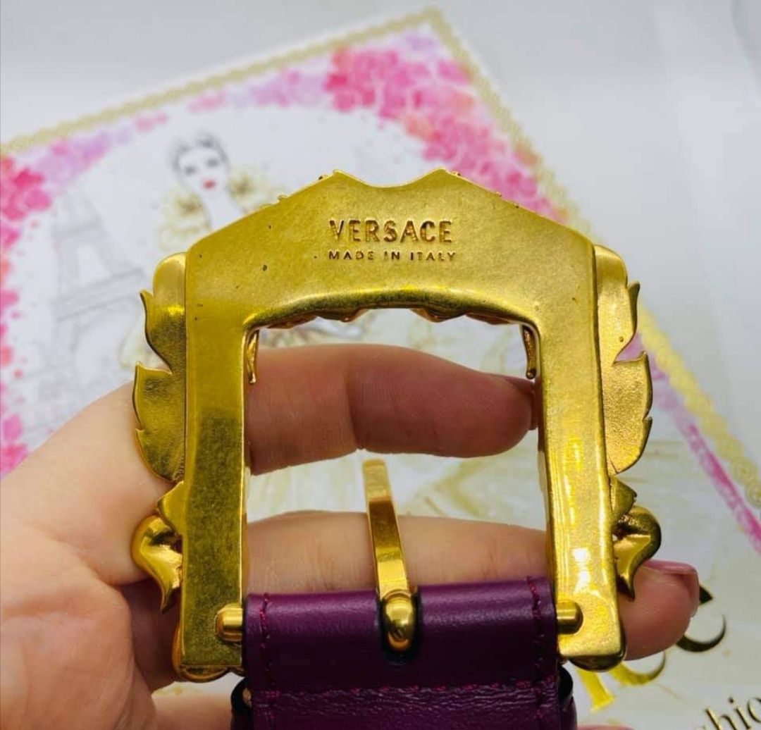 Curea Versace piele naturala mar 80 cm, culoare burgundy