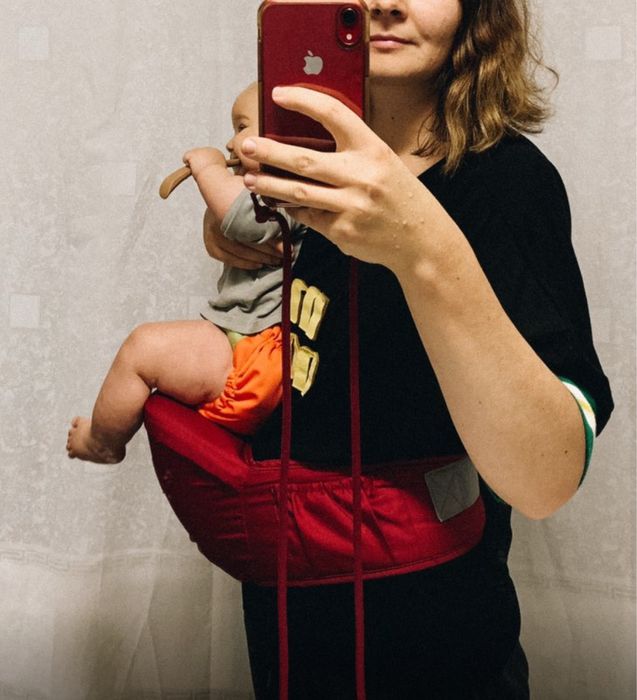 Колан кенгуру със седалка за носене на бебе+червена като подарък