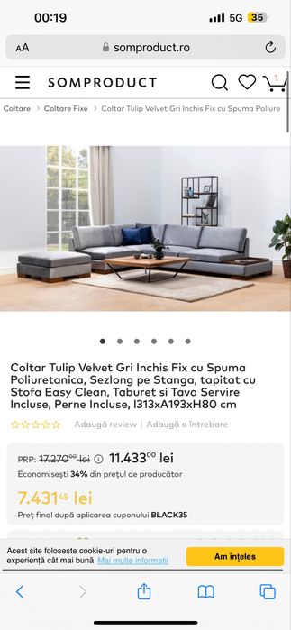 Canapea de colț culore gri