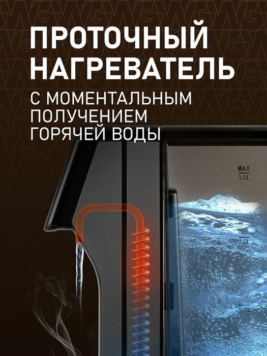 Термопот проточный Weissgauff WWT 3000 DBx Объем 3 литра, функция "Дет