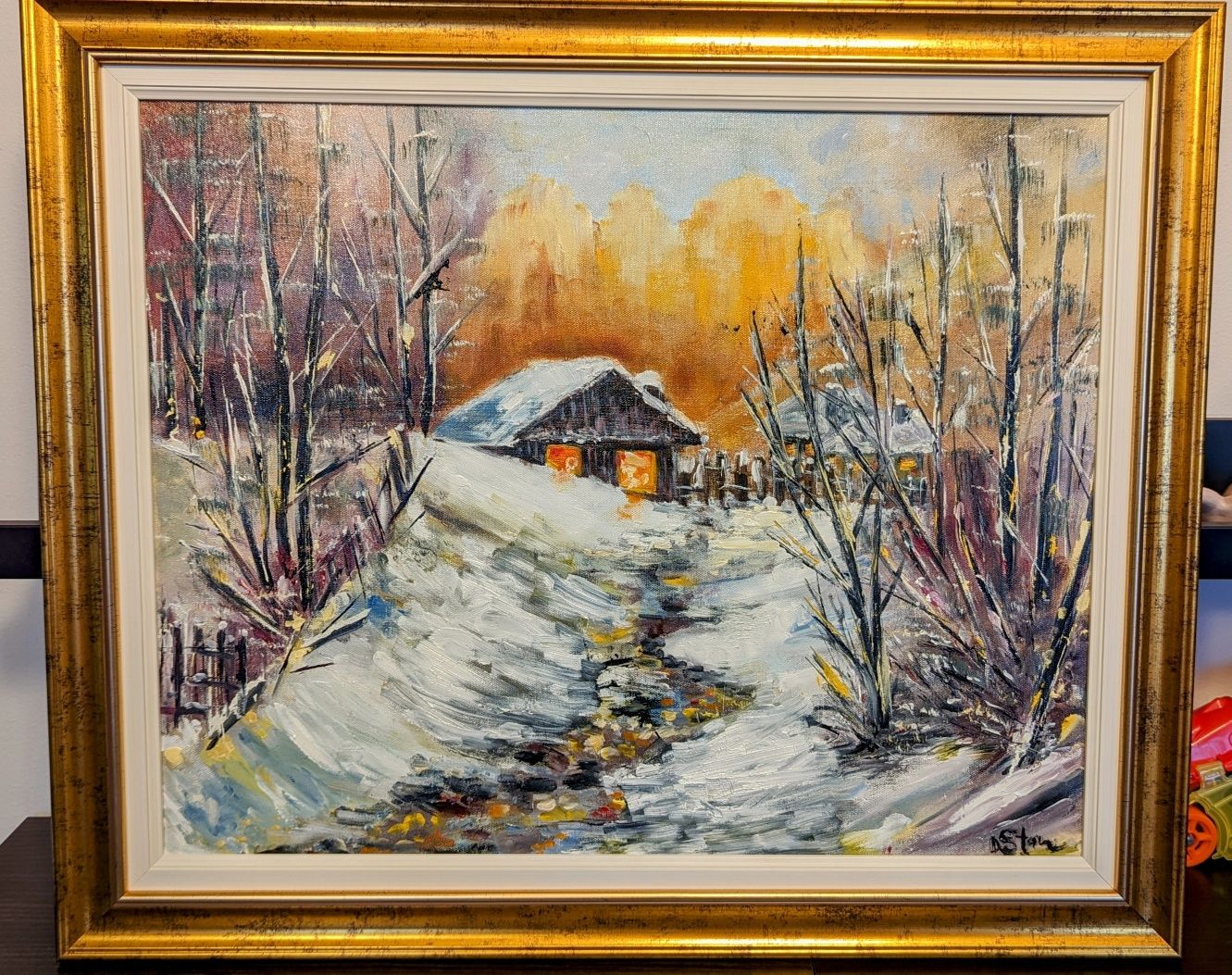 Vând pictura in ulei, peisaj de iarna