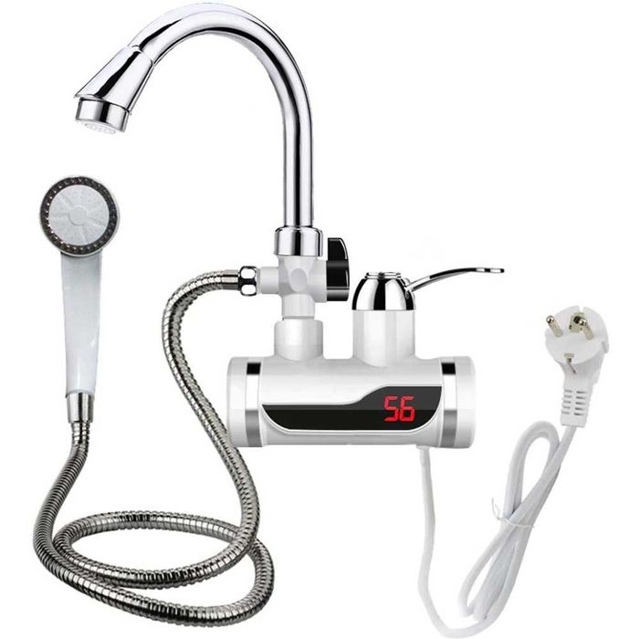 Хоризонтален нагревател БОЙЛЕР за чешма с Душ слушалка монтаж за стена