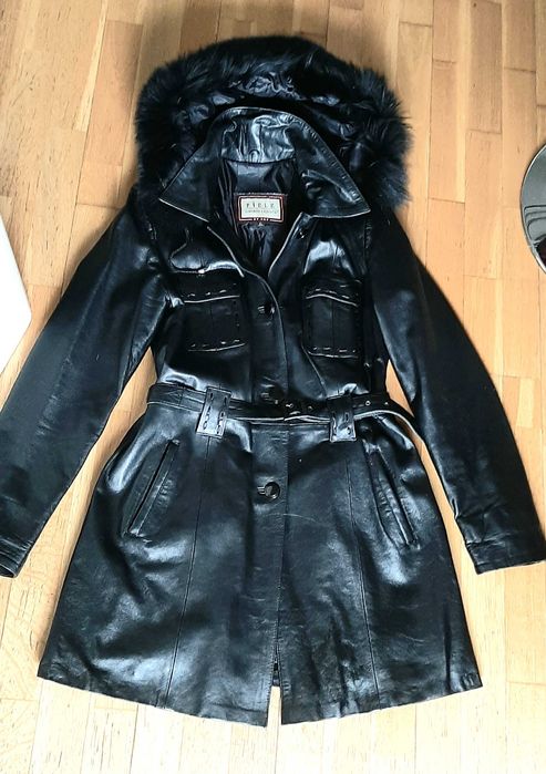Haina 3/4 din piele naturala gluga blana naturala,L,Garantia calitatii