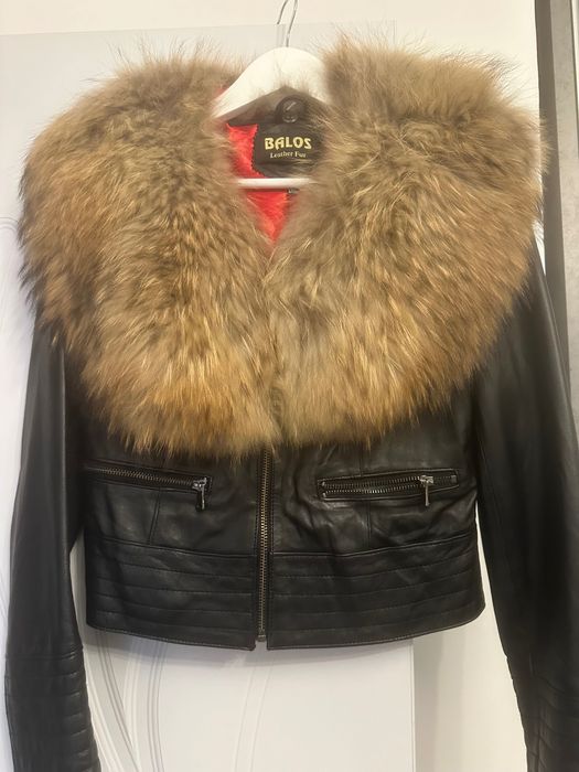 Кожено късо яке с яка от лисица