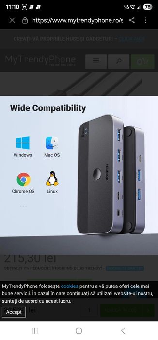 Ugreen USB 3.0 2-in-4 Switch 2x USB-A in, 3x USB-A + 1x USB-C out - Ne