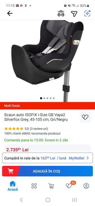 GB Platinum scaun auto pentru copii Vaya 2 i-Size Silver Fox Grey