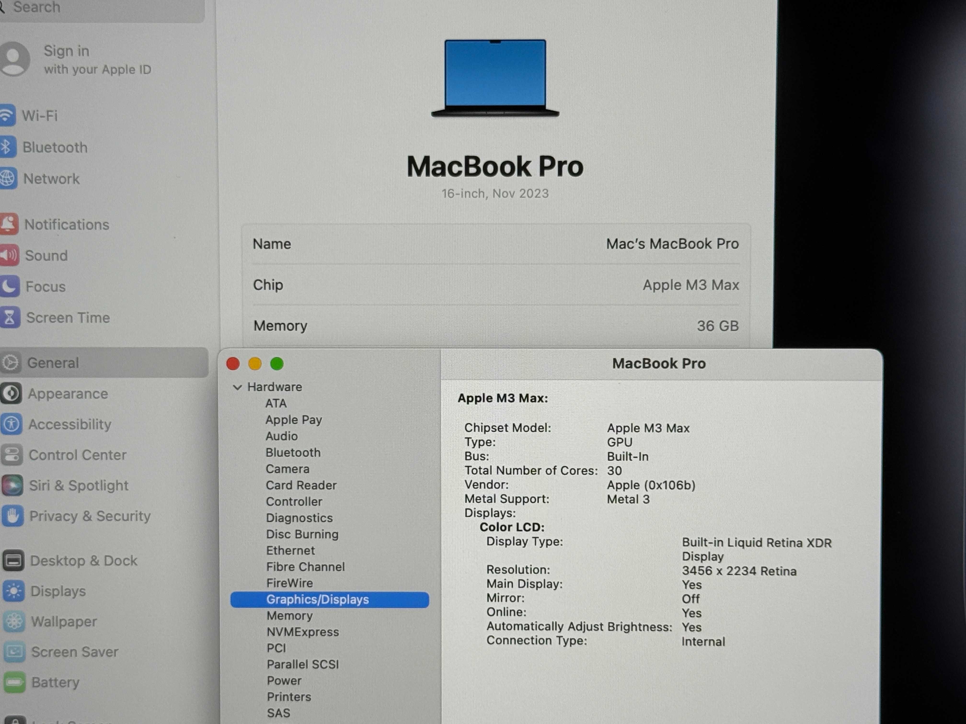 MacBook Pro 16 M3 MAX`14 CPU/30 GPU/36GB RAM/1TB SSD/19м Гар/Бат 99%