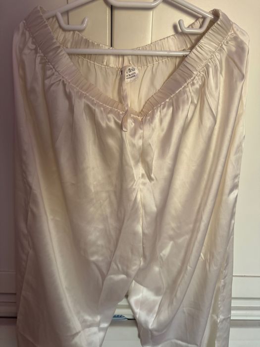 Pantalon pijama dama din matase naturala alb ivory