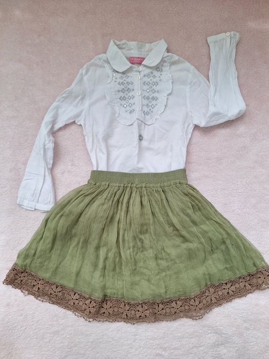 Set scoala 110-116-122 fetite 5-6-7 ani fusta si camasa bluza rochie