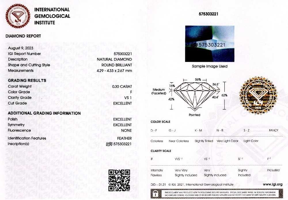 Diamant natural 0,30 ct., F, VS1(cod-9813)