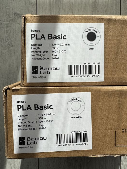 Filament PLA BambuLab 1kg Alb + 1kg Negru