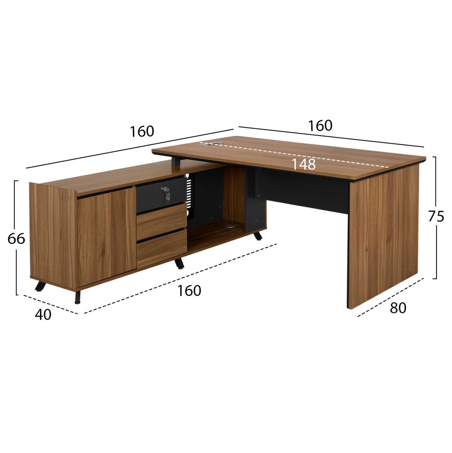 Ъглово офис бюро Puzzle-Home Supreme 160x160x75см, Меден дъб/Сиво