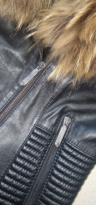 Geaca piele naturala cu guler din blana NOUA