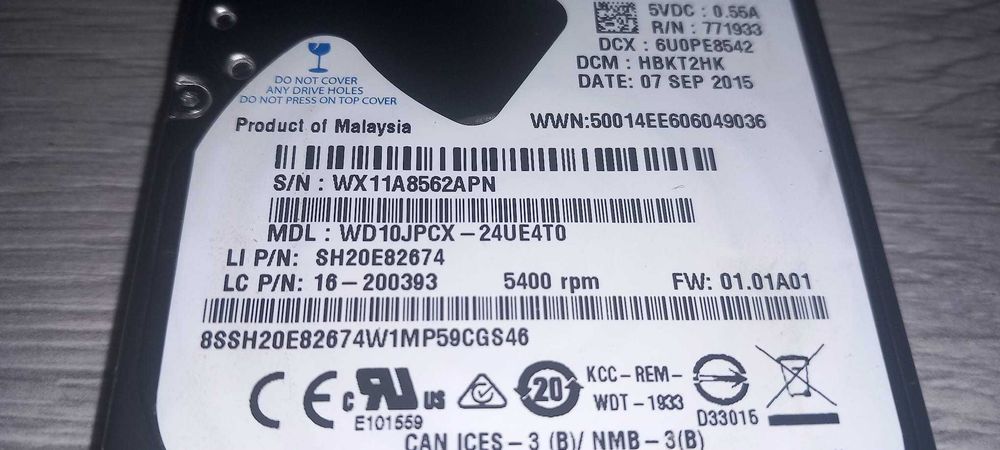 Hard Disk laptop Western Digital 1TB 8MB 5400rpm SATA3 (WD10JPCX)