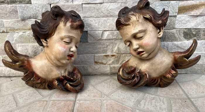 Impozant lot antic-expresive sculpturi-busturi ingeri-Italia
