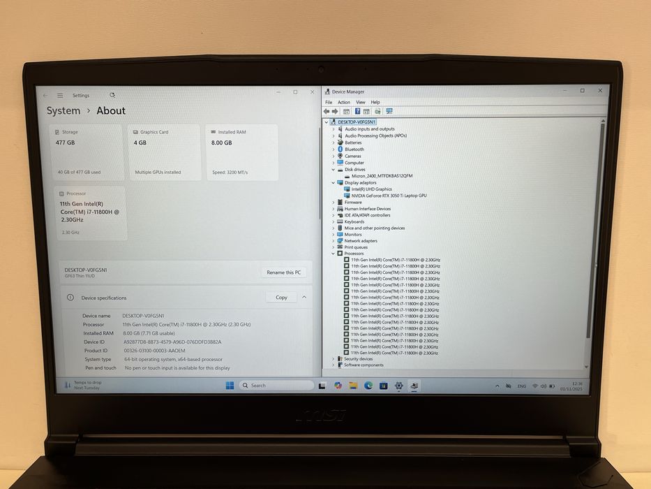 Msi Gaming GF63 Thin i7 11800h 8gb RTX 3050 ti 240GB