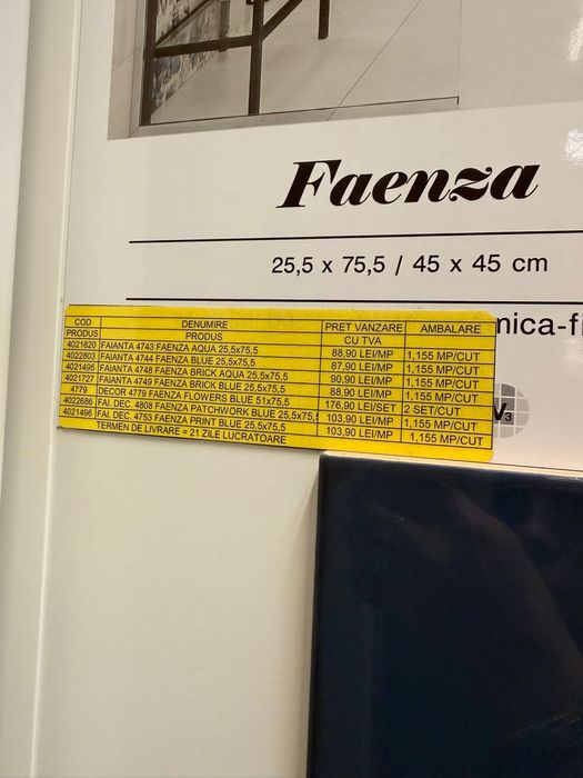Faianță Faenza Blue Brick 25.5x75.5 – 7 cutii + 3 plăci (8.66 m²)