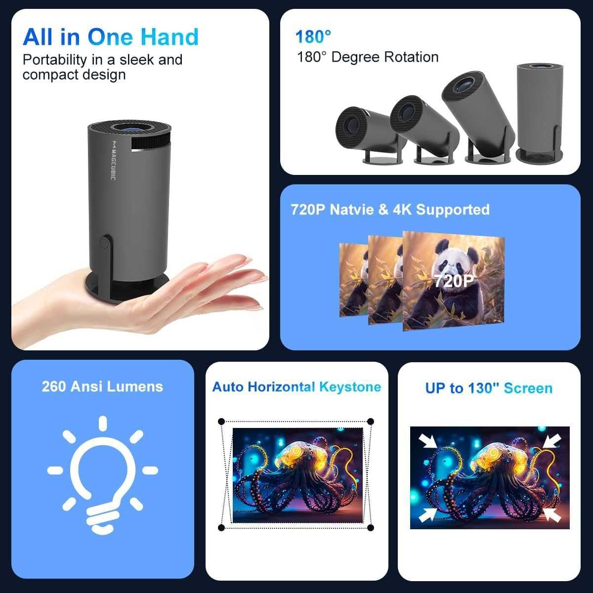 Magcubic 300B Преносим проектор 4K с WiFi 6 и BT 5.0