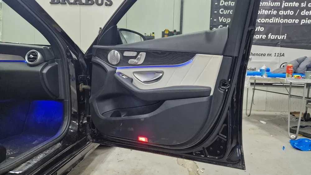 Retapitare plafon Mercedes textil/alcantara gri/negru/bej + lumini