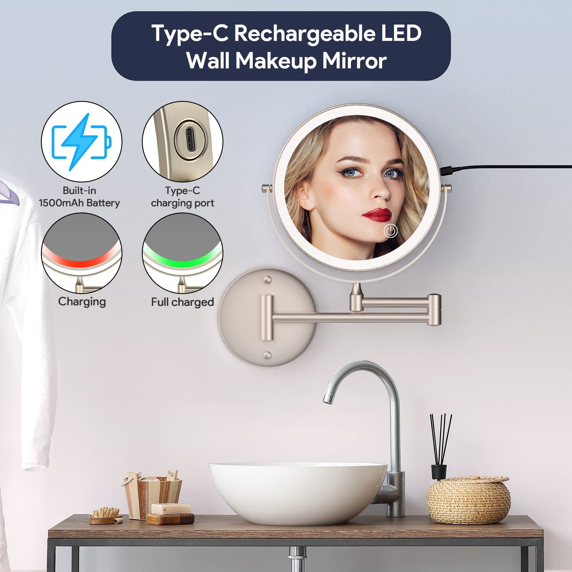 Rocollos Акумулаторно огледало за баня за грим с Led осветление 10X