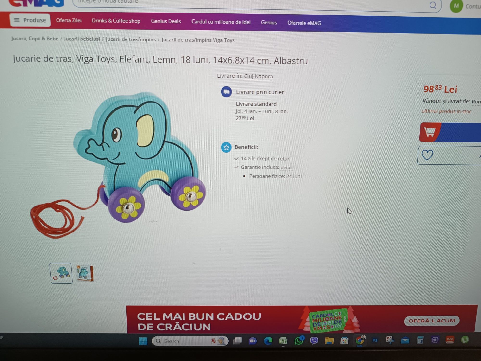 Jucărie de tras, Elefant, Viga Toys ca nou