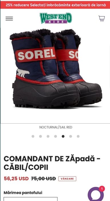 Cizme de zăpadă SOREL Commander ptr copii, mărimea 22, ghete imblănite