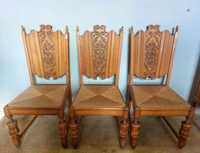 6 броя трапезни столове от дъбов масив с ратанови седалки