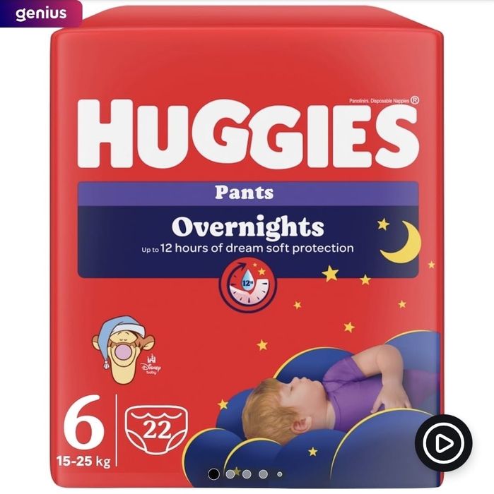 Scutece chilotel de noapte Huggies Overnights, 6, 15-25 kg, 22 buc