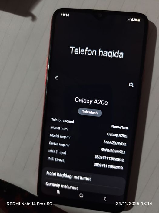 Samsung A 20s sotiladi narxi 550 ming