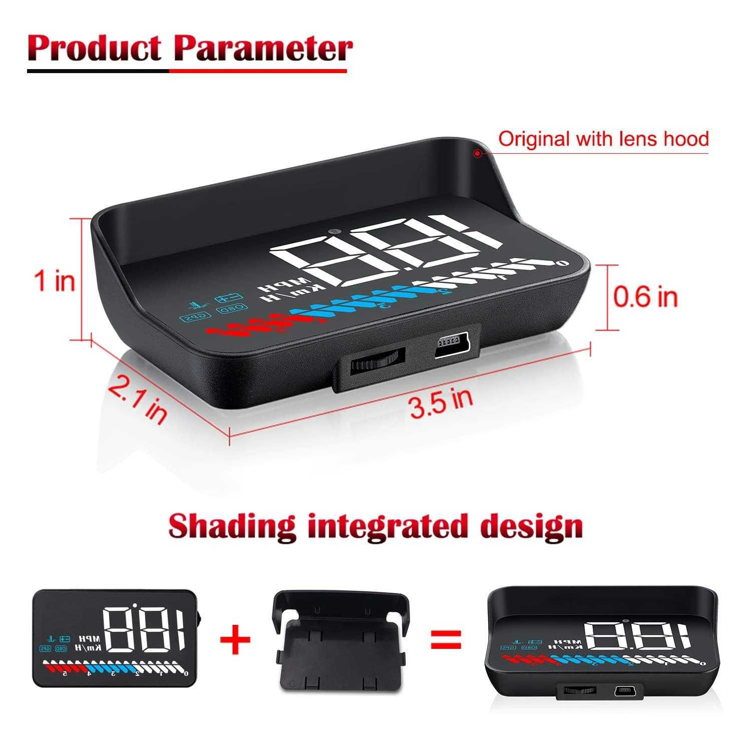 Автомобилен Head Up дисплей OBD2 GPS 12/ 24 V
