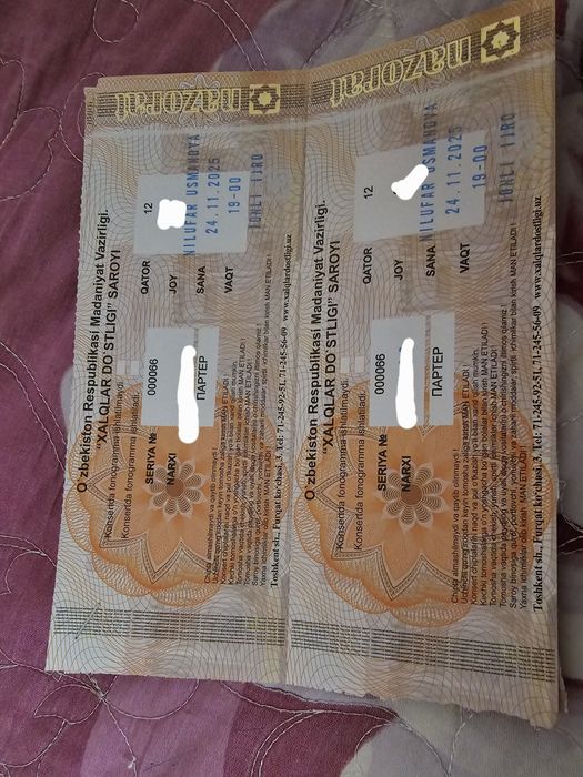 Nilufar Usmonova konsertiga bilet bor 300 mindan 12 qator cheti