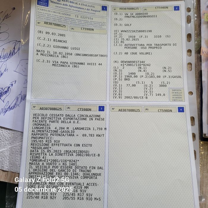 Vw golf 5, euro 4 unic PROP în Italia manual  140  cai