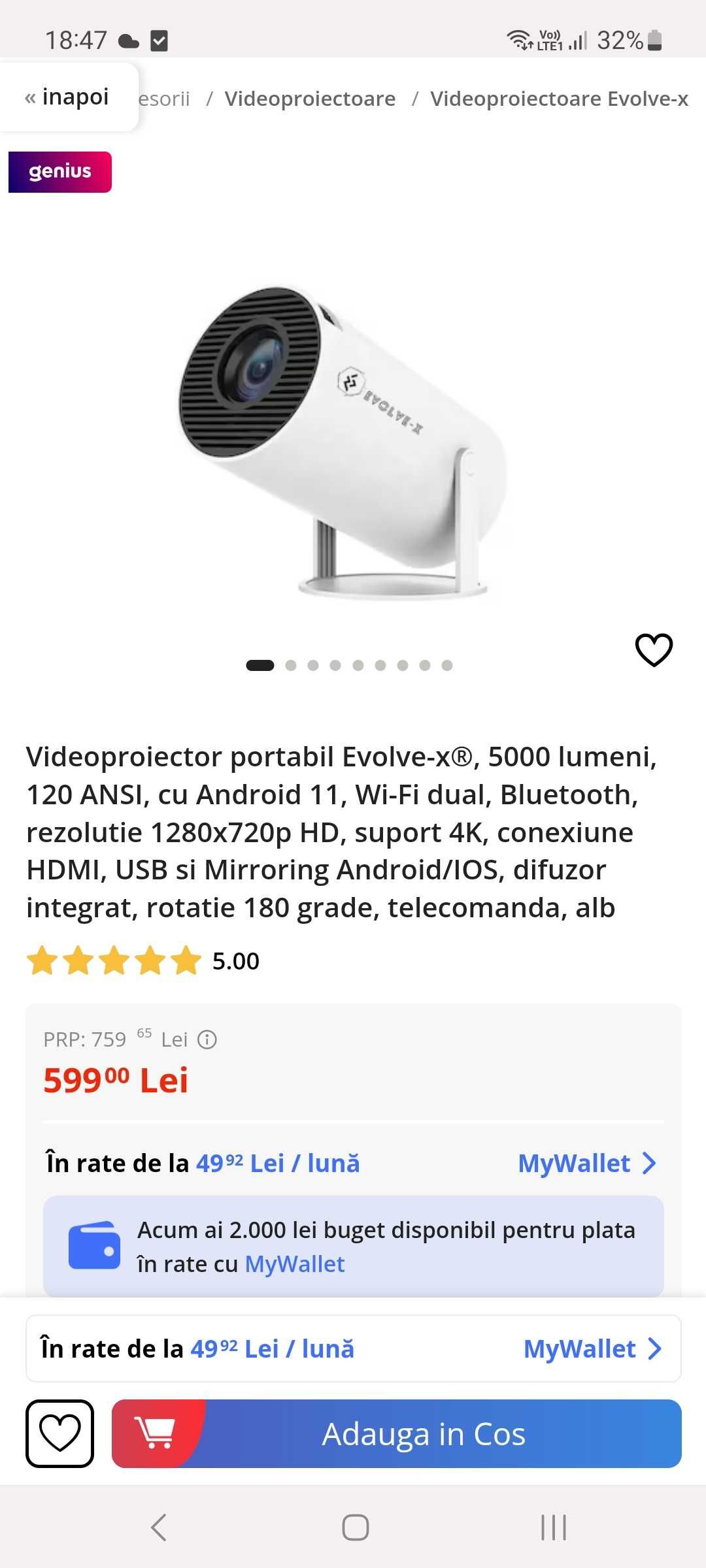 Videoproiector portabil Android 11 Wi-Fi Bluetooth 4K Mirroring