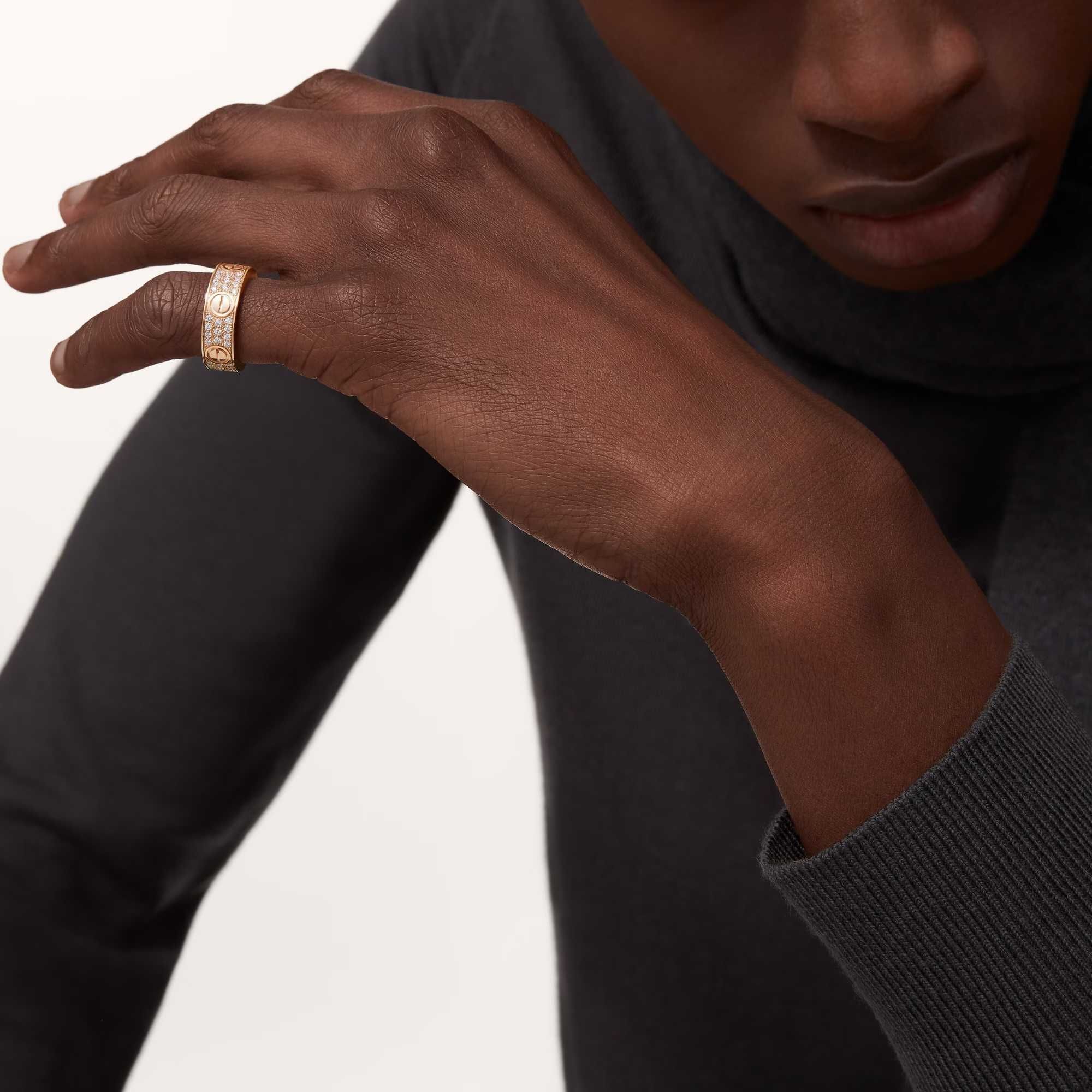 CARTIER Love Band Rose Gold Classic Model Paved Diamonds Пръстен